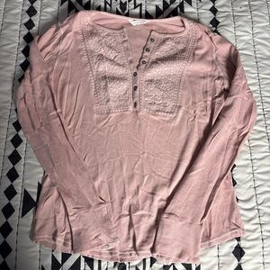 Lucky Brand Pink Long Sleeve Top with Button Detail